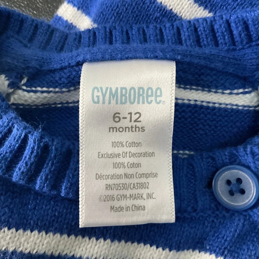 Gymboree Sweater Baby 6-12 Months Blue Cotton Striped Fox Pullover Classic